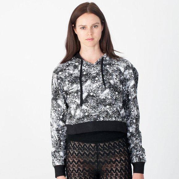 NWT ELEVENPARIS White Black Pattern Printed Cropped Sweatshirt Hoodie Sz XS $99 - Picture 1 of 10